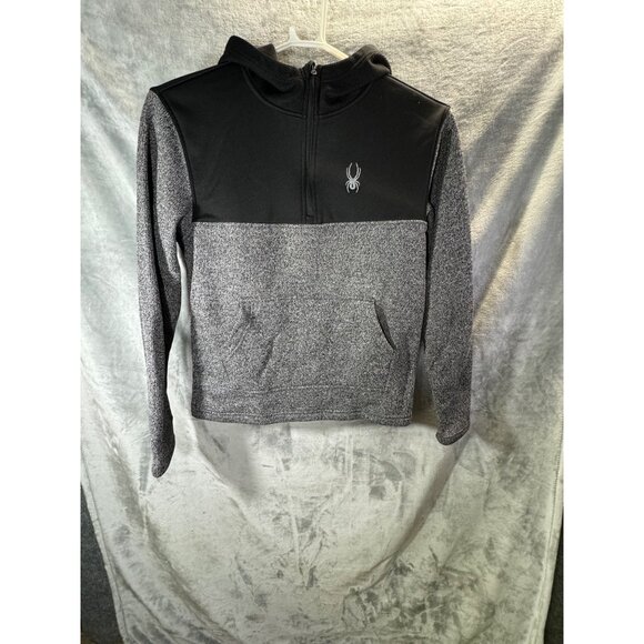 Spyder Sweater Men's Medium Hooded Half-Zip Sweater Black & Gray Polyester - Picture 14 of 16
